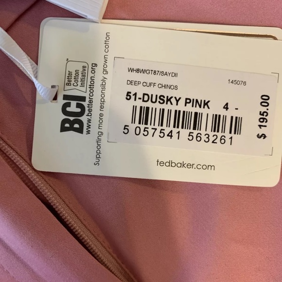 New Ted Baker Pants Size 4 US 10 Pink Saydii Deep Cuff Stretch Cotton Chino - Picture 2 of 10